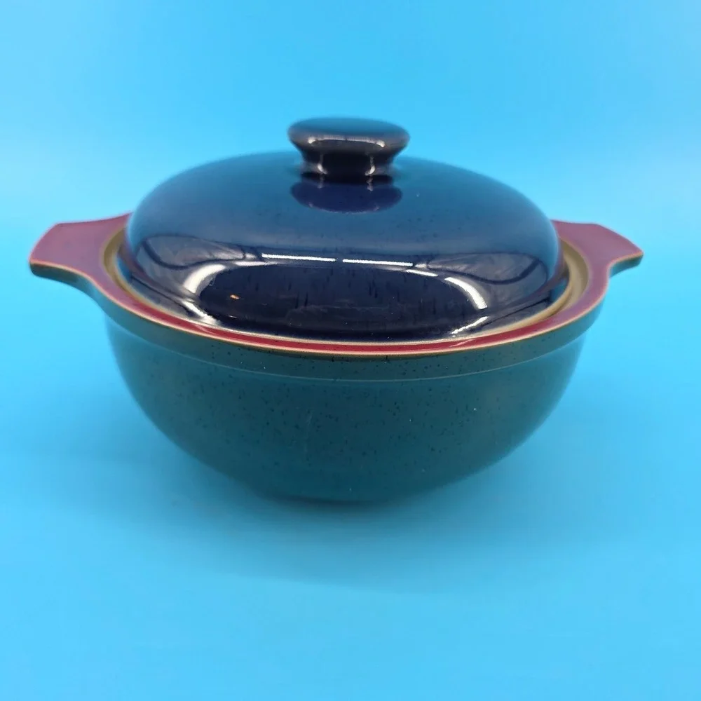 Denby Harlequin Lidded 2 QT‎ Casserole Dish Tureen Teal Navy Burgundy England